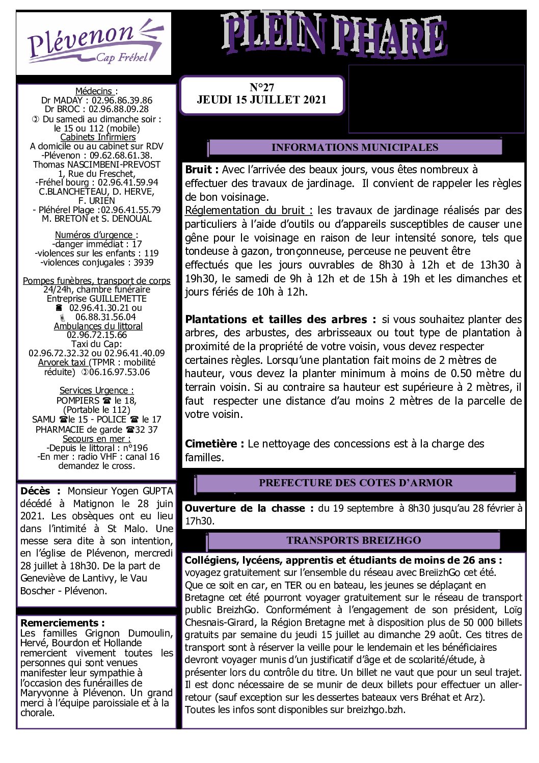 Bi-mensuel PLEVENON n°27 HV