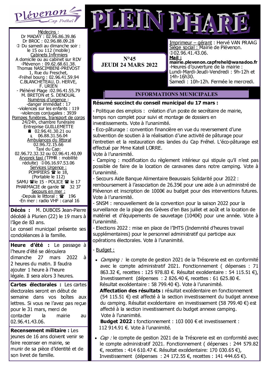 Bi-mensuel PLEVENON N° 45