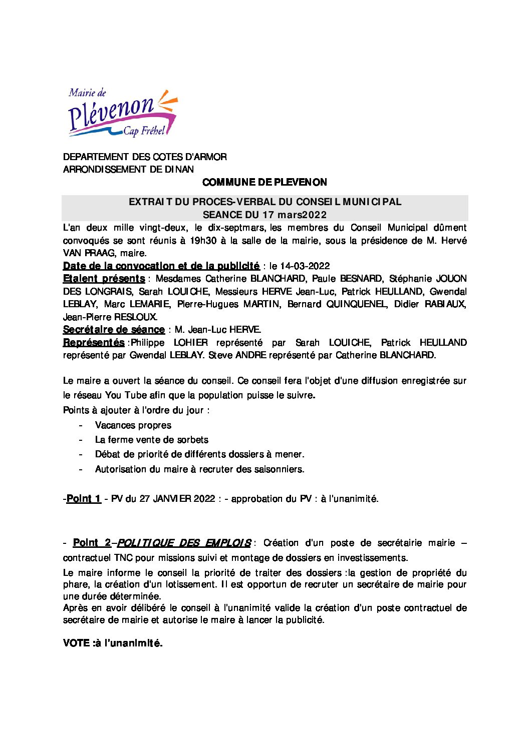 PV du 17-03-2022