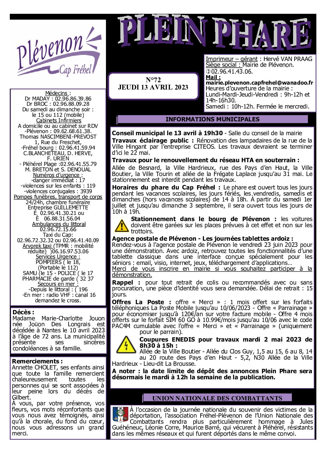 Bi-mensuel PLEVENON N° 72