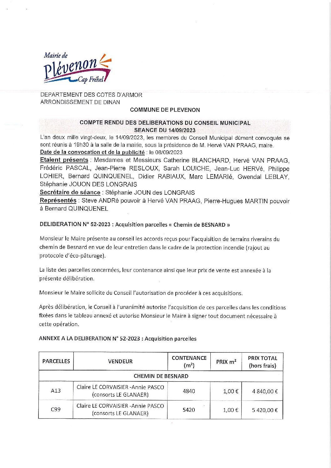 PV du conseil municipal14-09