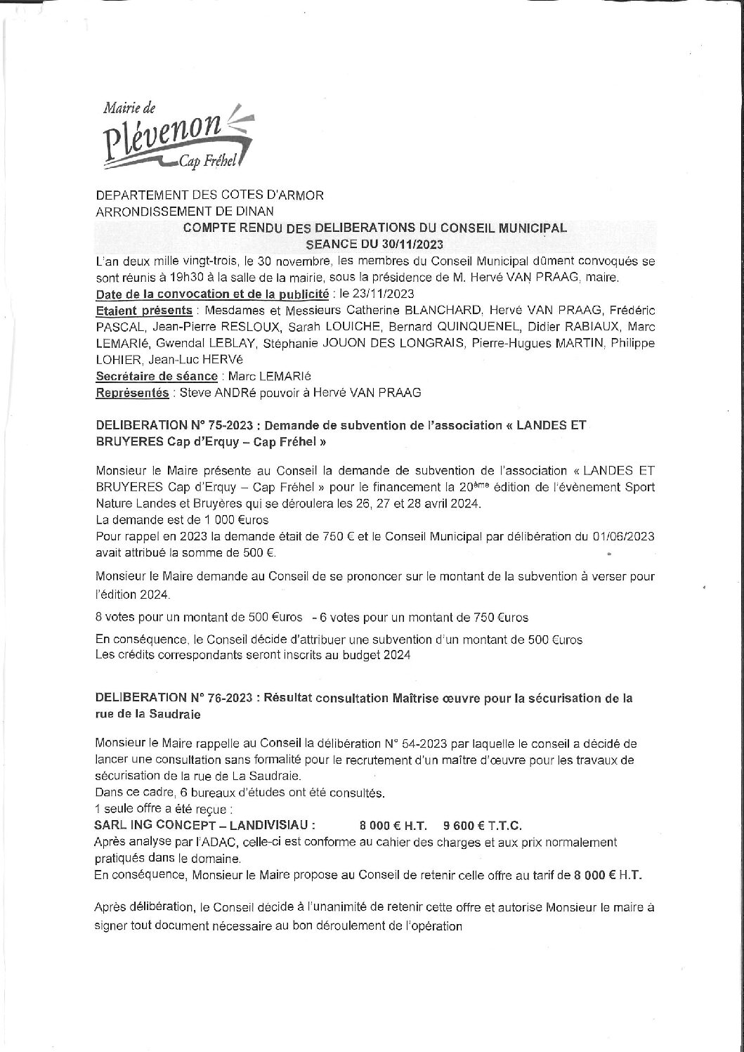 Compte rendu du CM du 30 novembre 2023