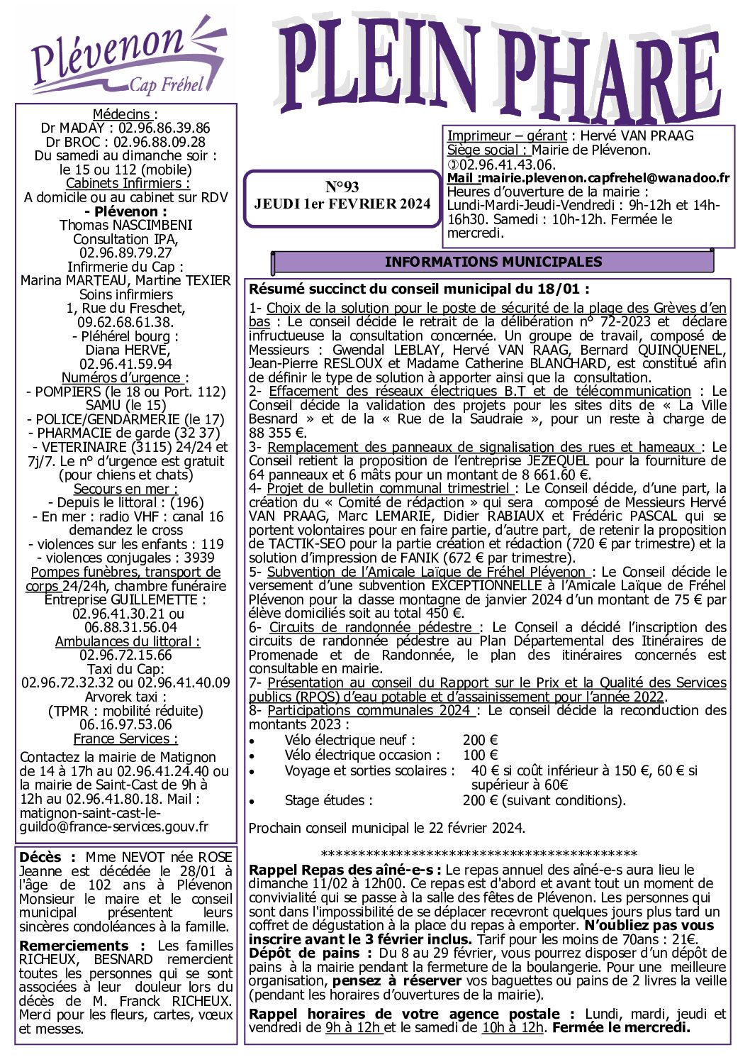 Bi-mensuel PLEVENON n° 93 -2024