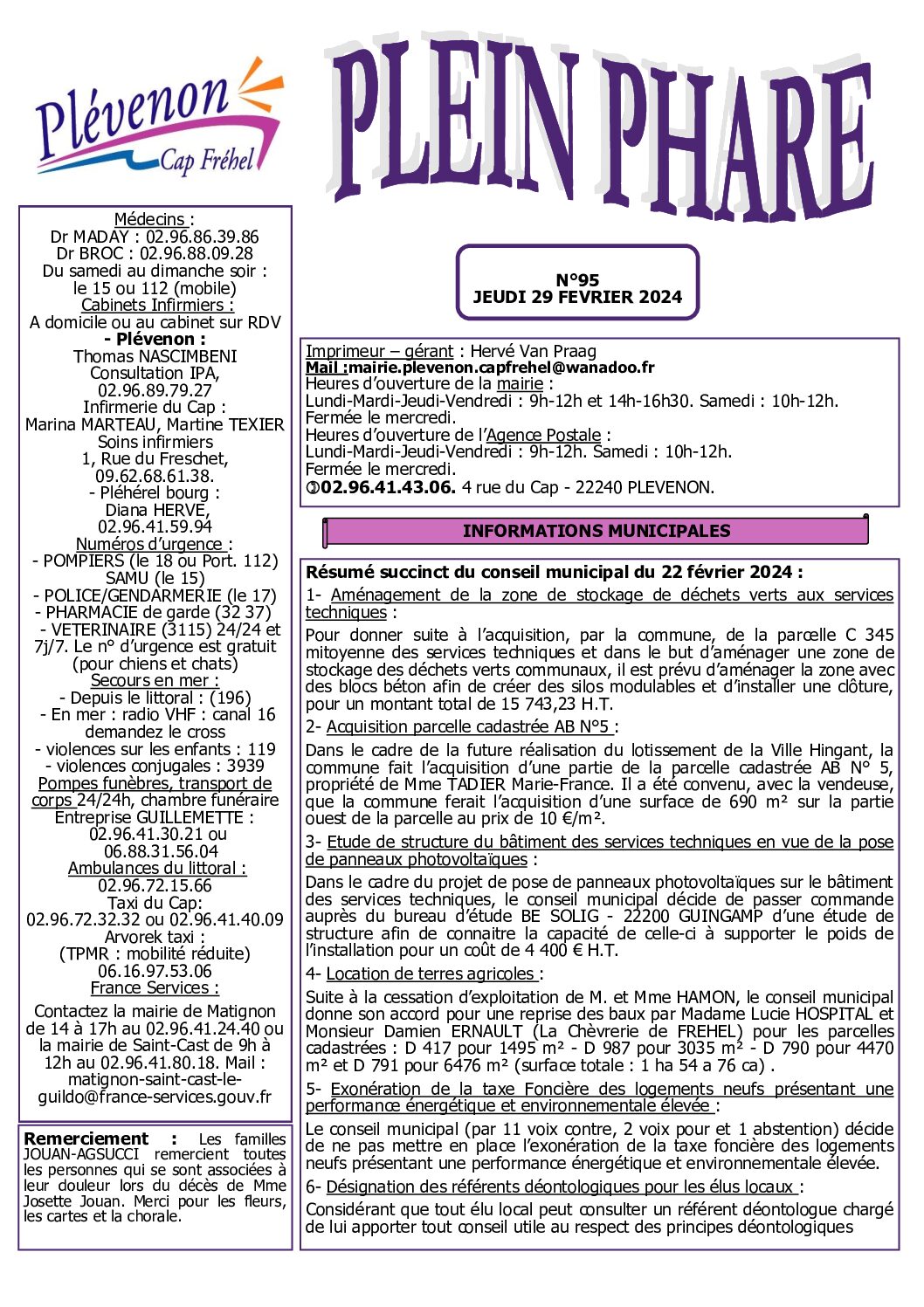 Bi-mensuel PLEVENON n° 95 -2024