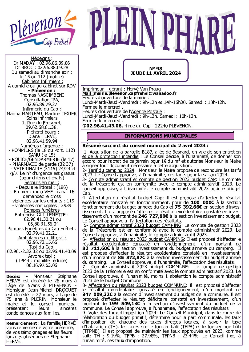Bi-mensuel PLEVENON n° 98 -2024