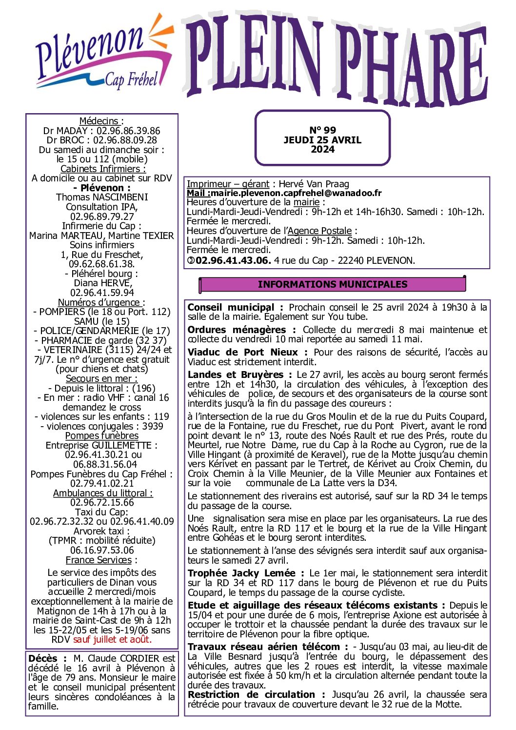 Bi-mensuel PLEVENON n° 99 -2024