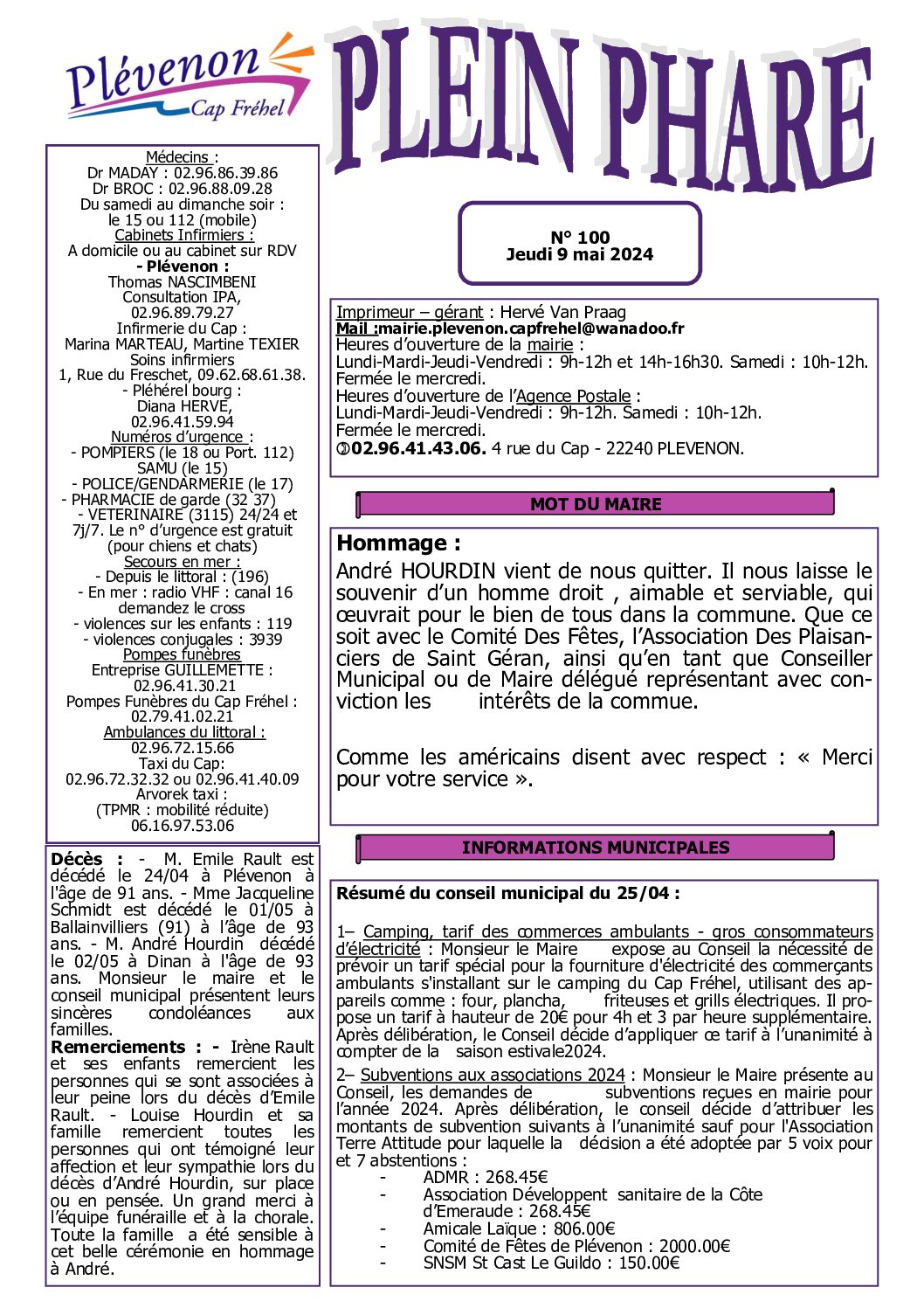 Bi-mensuel PLEVENON n° 100 -2024
