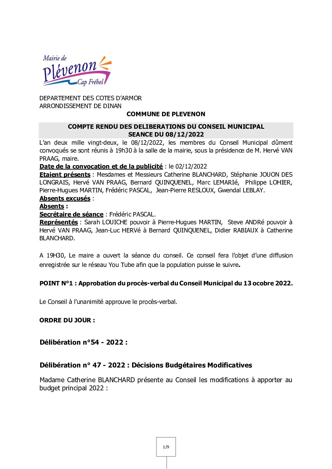 COMPTE RENDU du 8.12.22