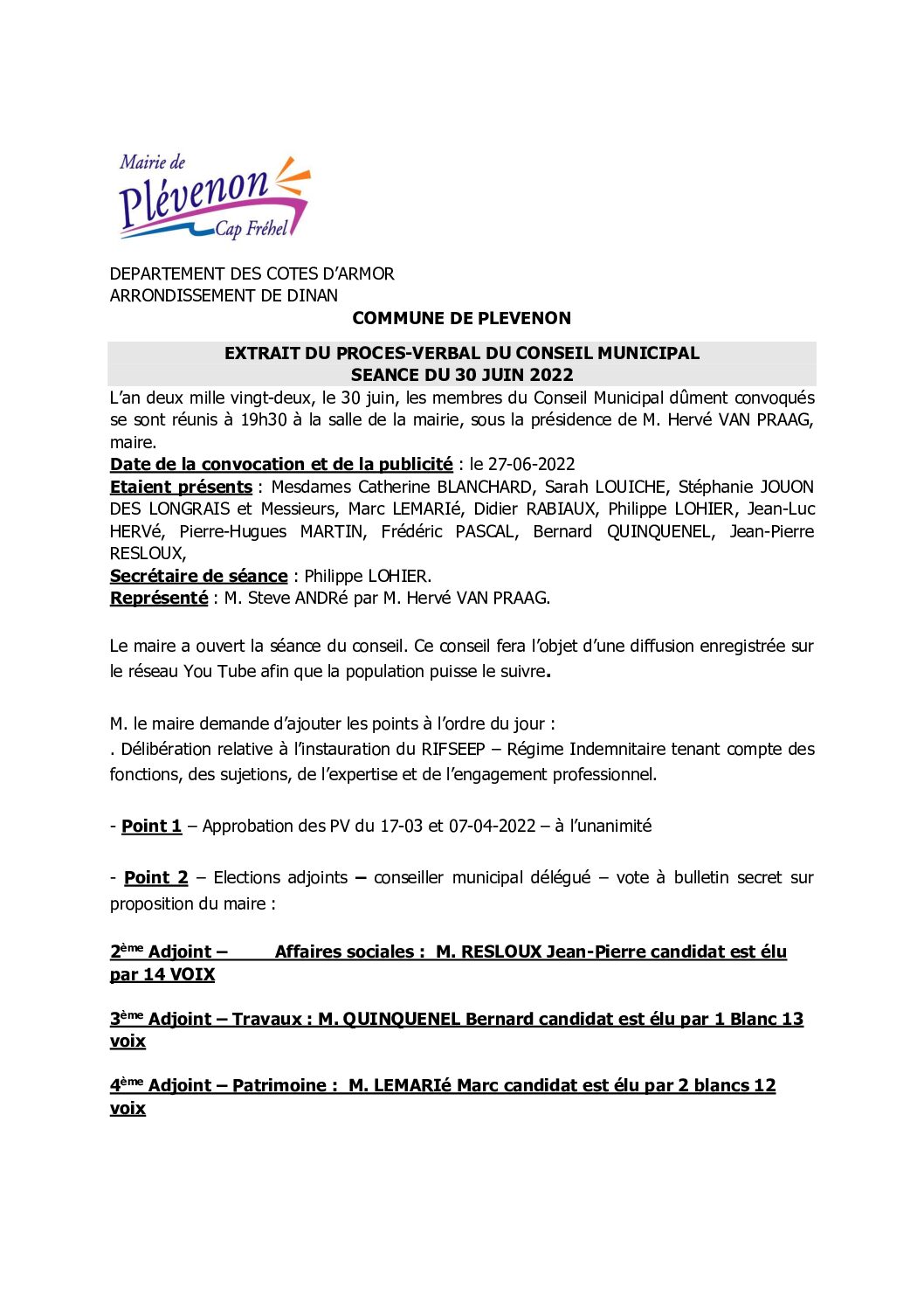 PV CONSEIL – 30-06-2022