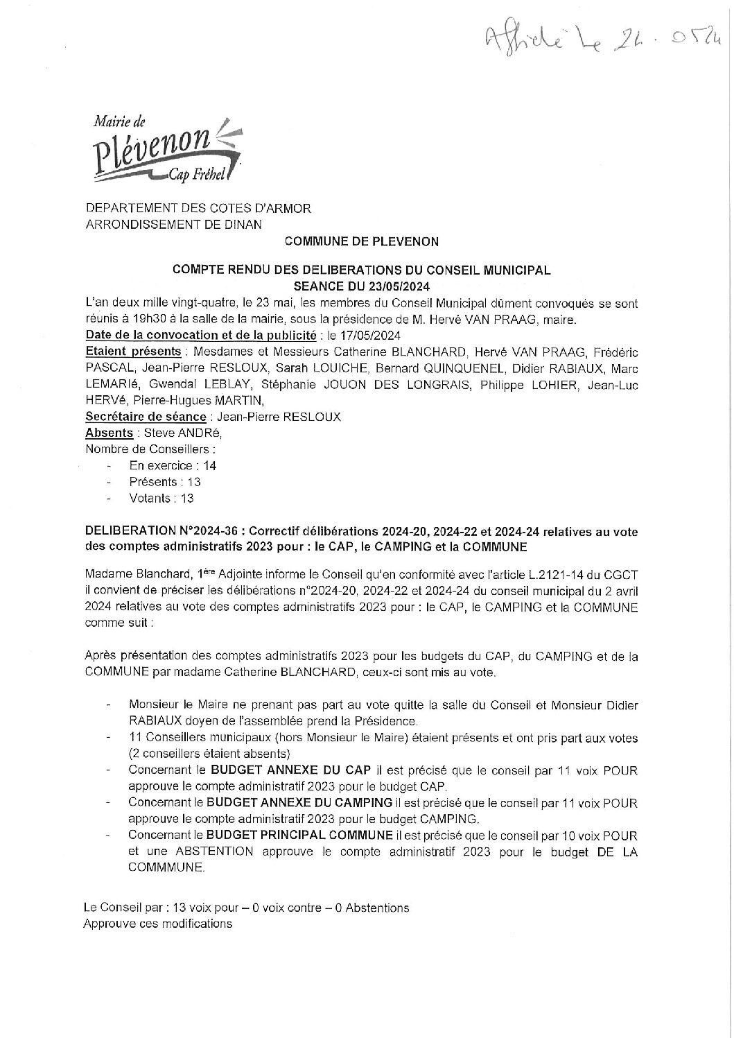 Resume du conseil municipal du 23-06