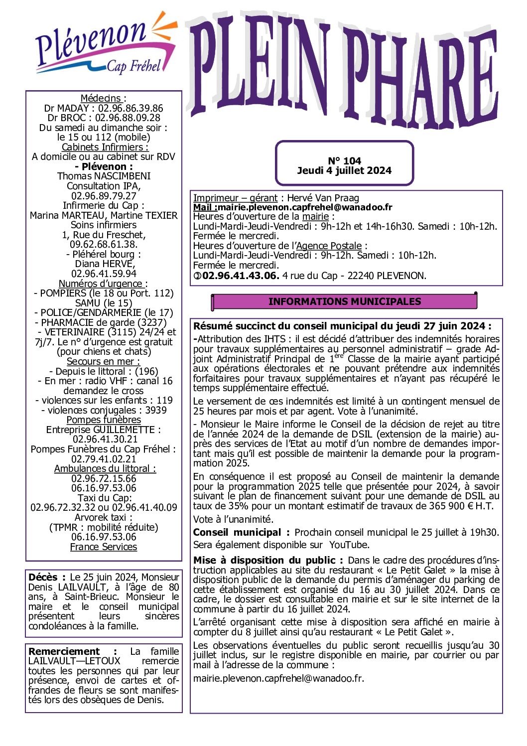 Bi-mensuel PLEVENON n° 104 -2024