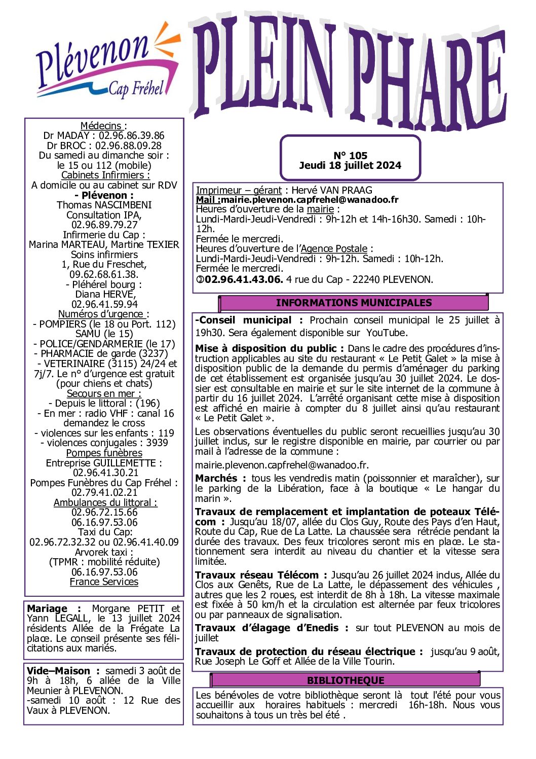 Bi-mensuel PLEVENON n° 105 -2024