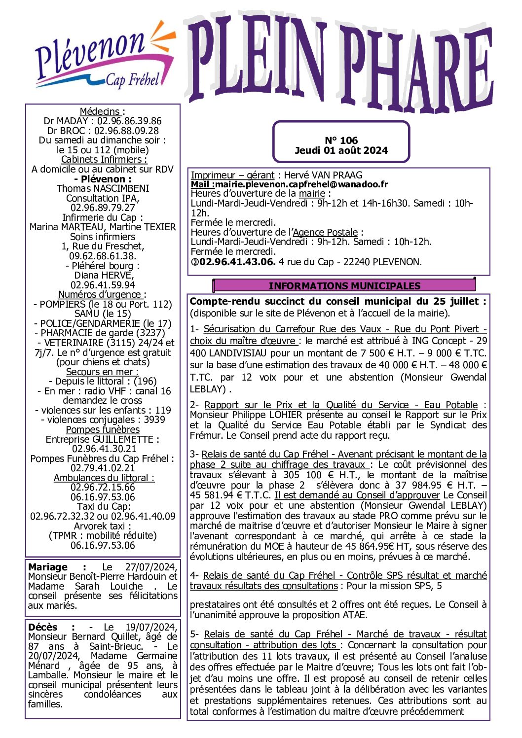 Bi-mensuel PLEVENON n° 106 -2024