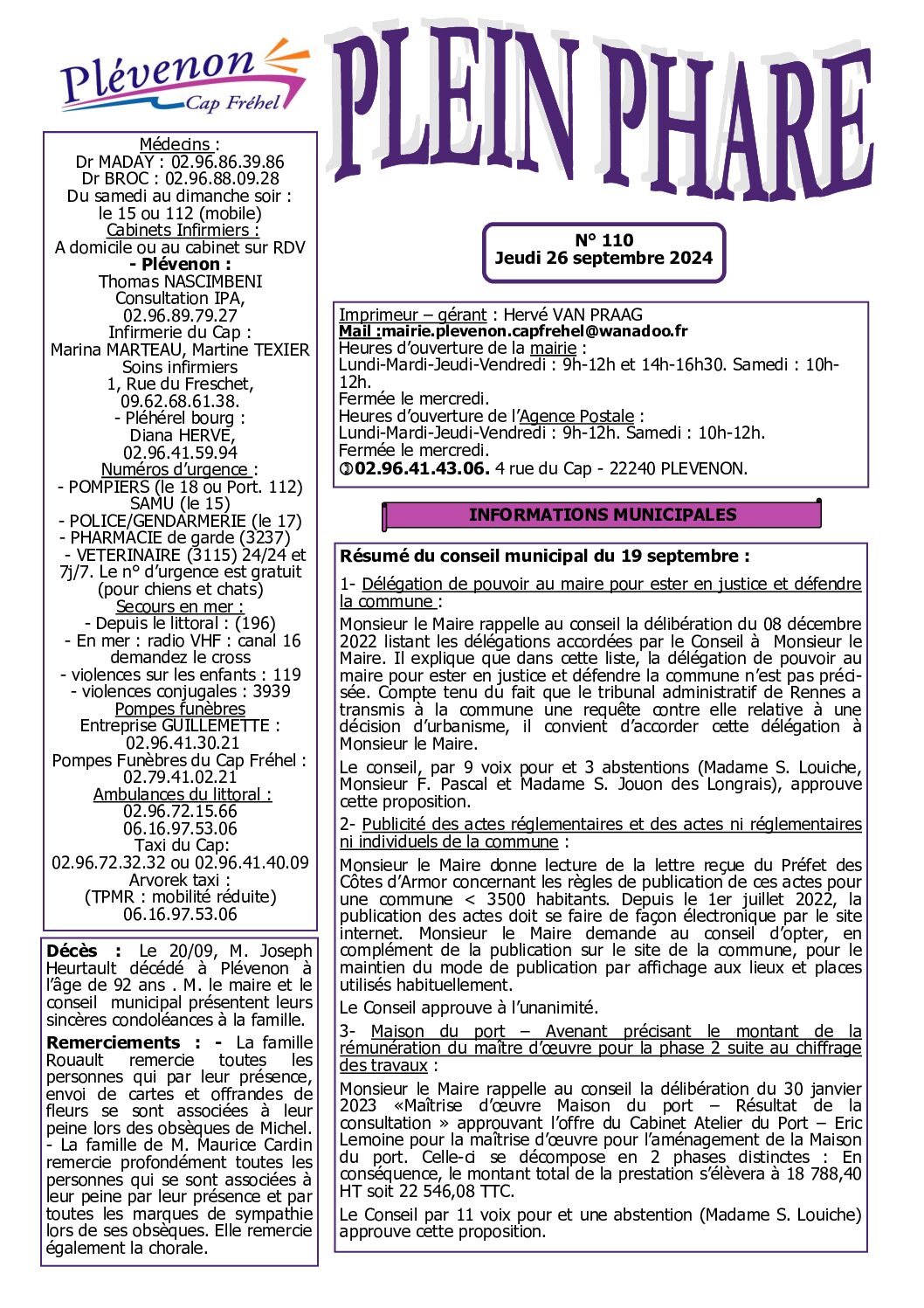 Bi-mensuel PLEVENON n° 110 -2024