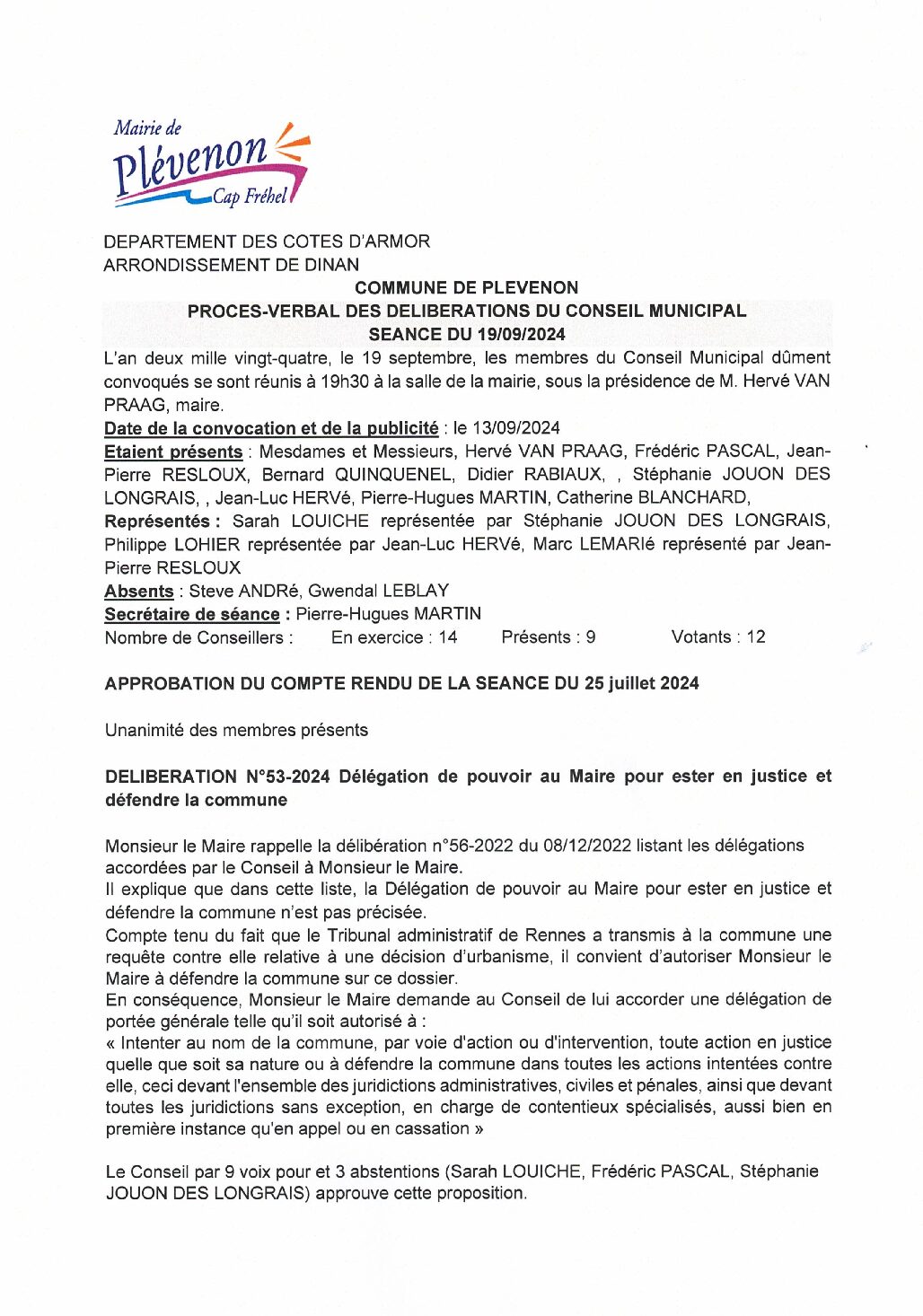 CONSEIL MUNICIPAL DU 19-09-2024 PV Signé Maire
