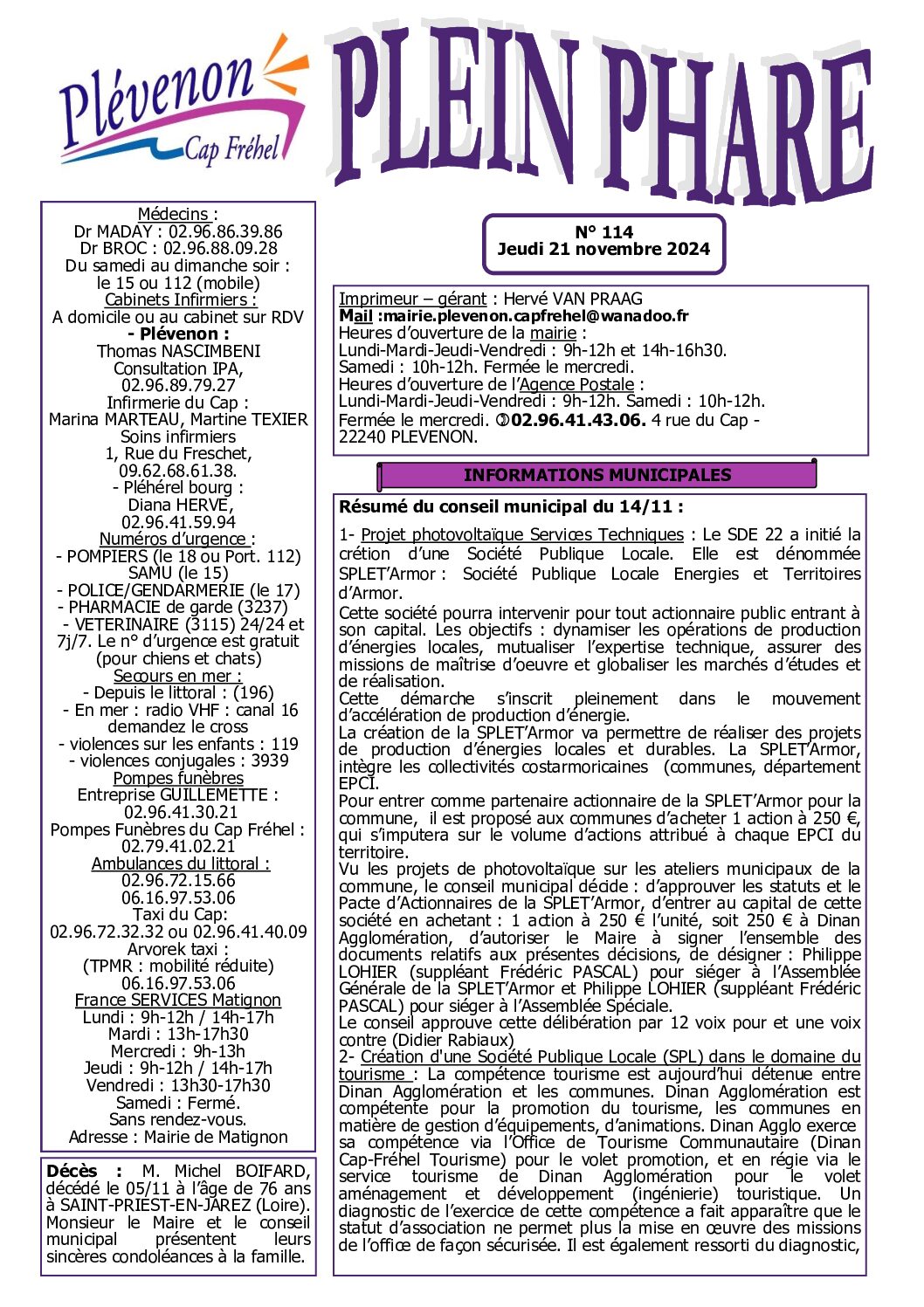 Bi-mensuel PLEVENON n° 114-2024