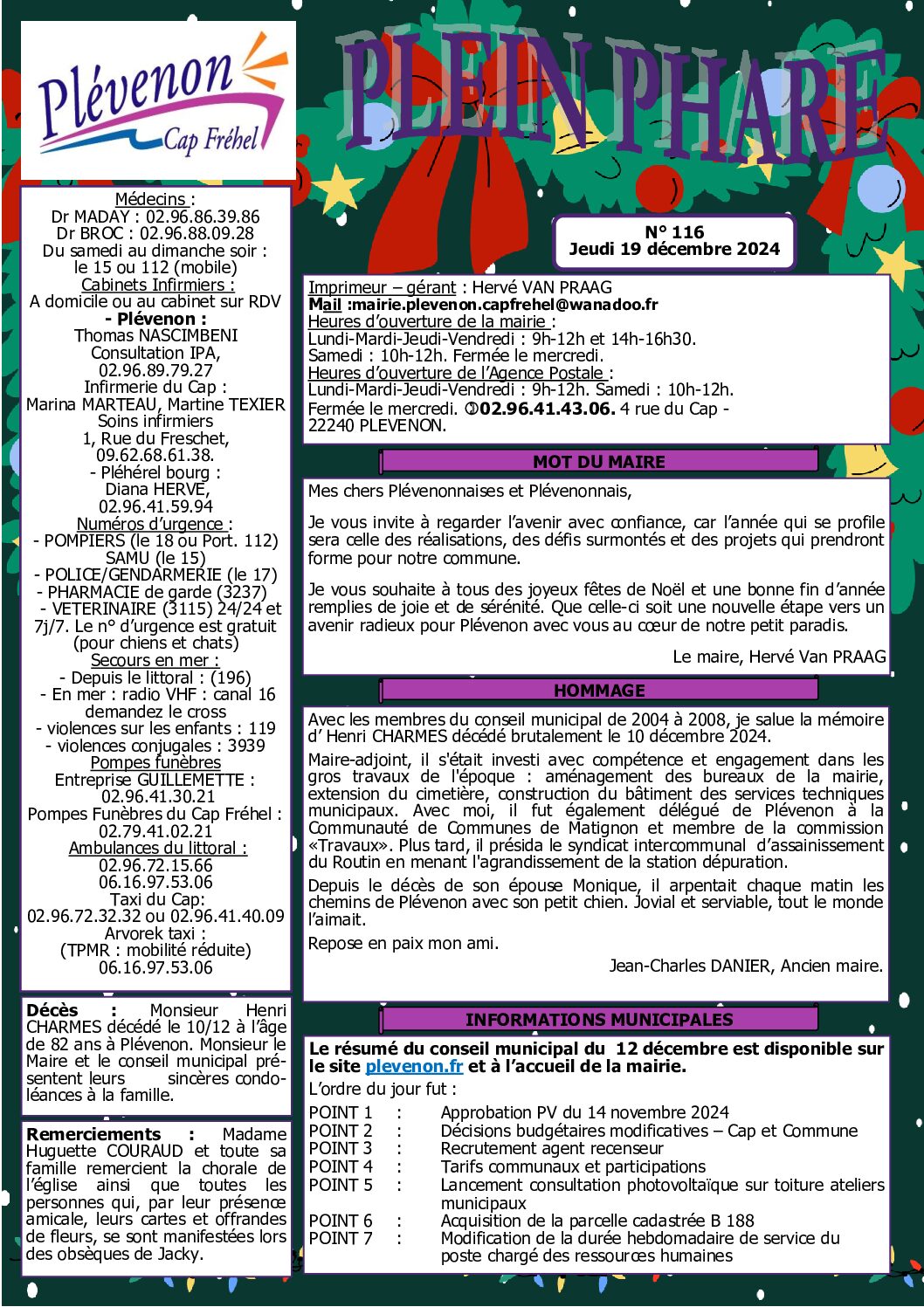 Bi-mensuel PLEVENON n° 116-2024 noël