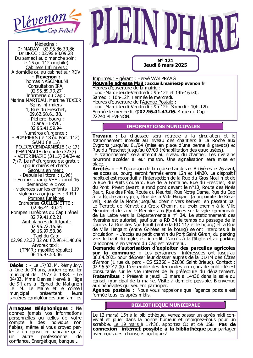 Bi-mensuel PLEVENON n° 121-2025