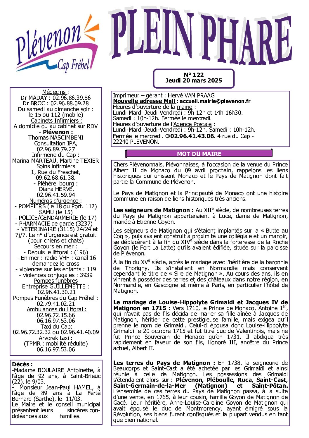 Bi-mensuel PLEVENON n° 122-2025