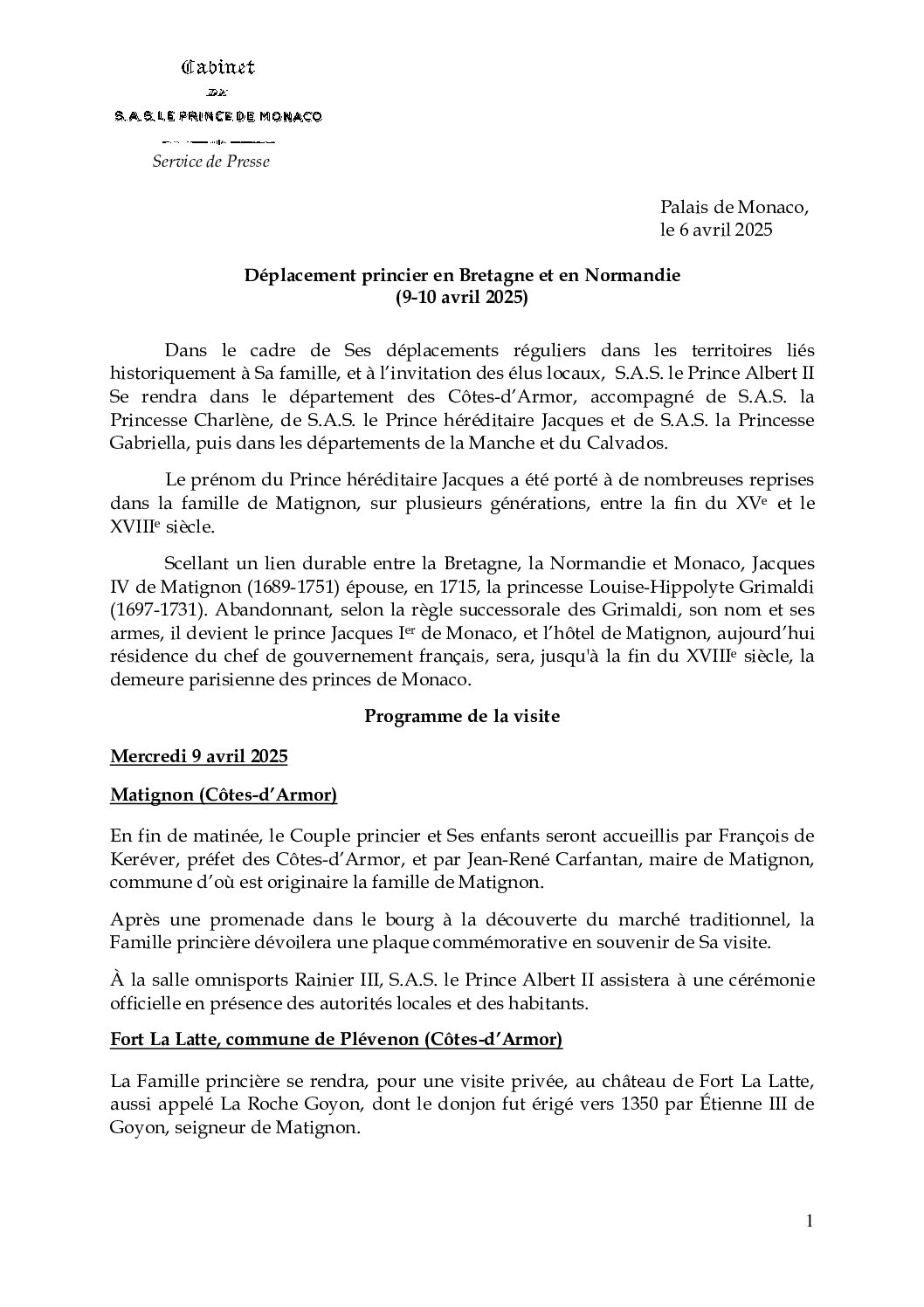 CP Visite en Bretagne et en Normandie 9 et 10 avril 2025