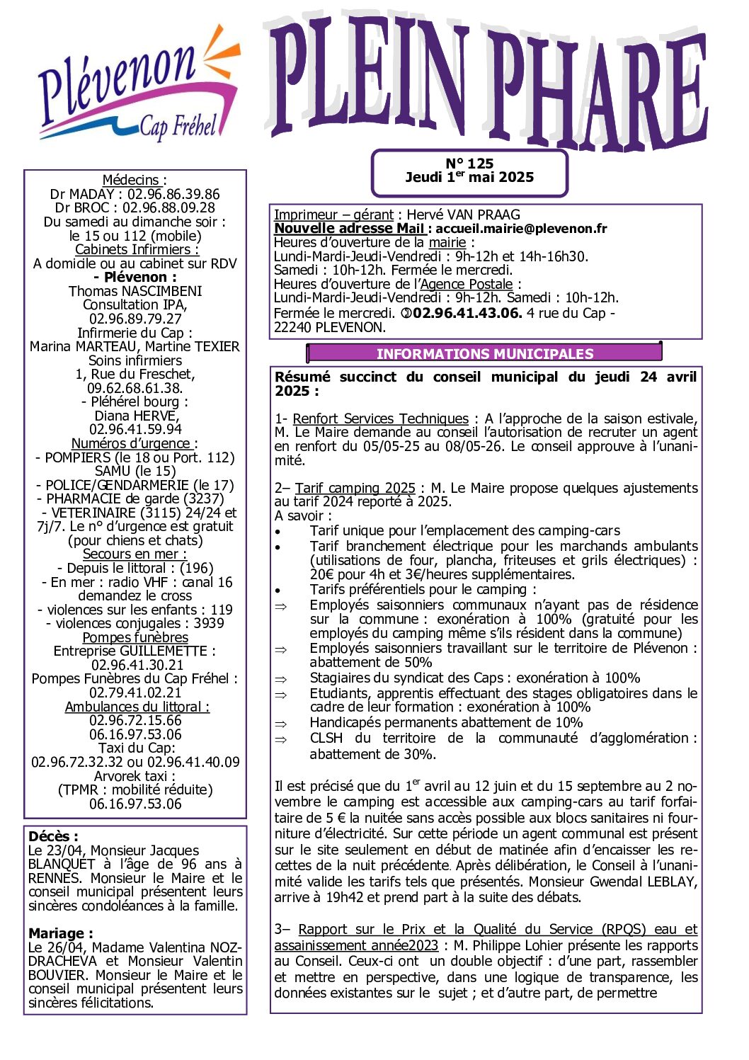 Bi-mensuel PLEVENON n° 125-2025