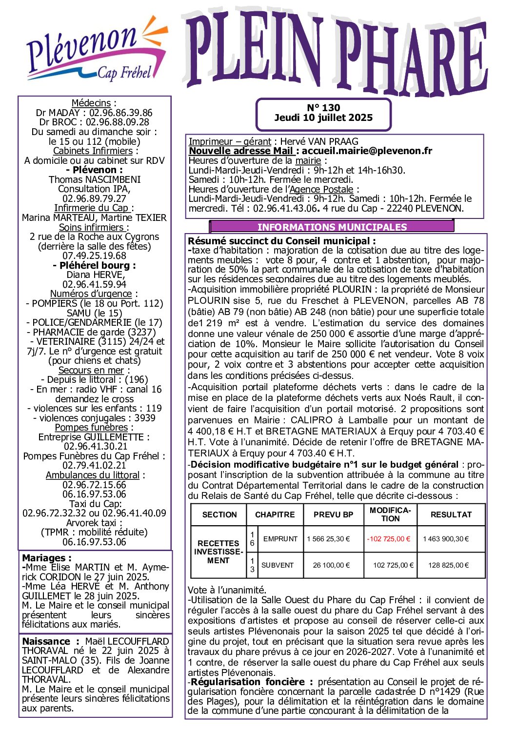 Bi-mensuel PLEVENON n° 130- 2025