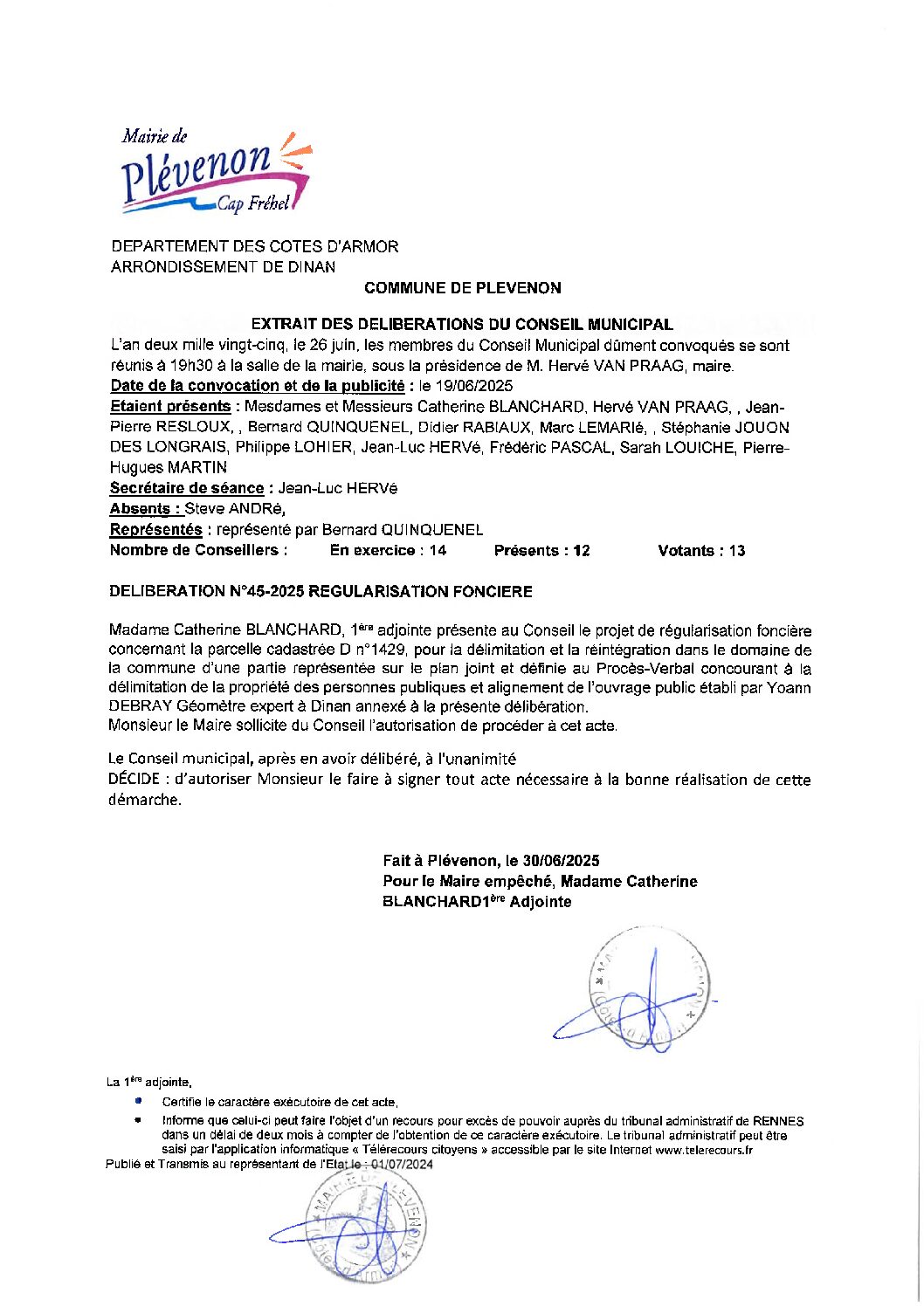 DELIBERATION N°45-2025 REGULARISATION FONCIERE