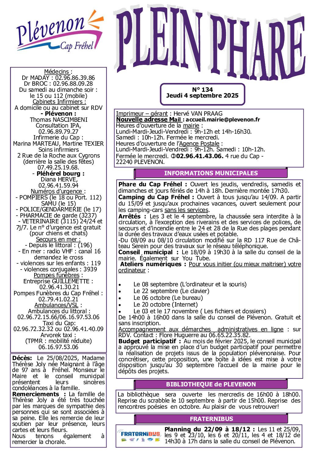 Bi-mensuel PLEVENON n° 134-2025-