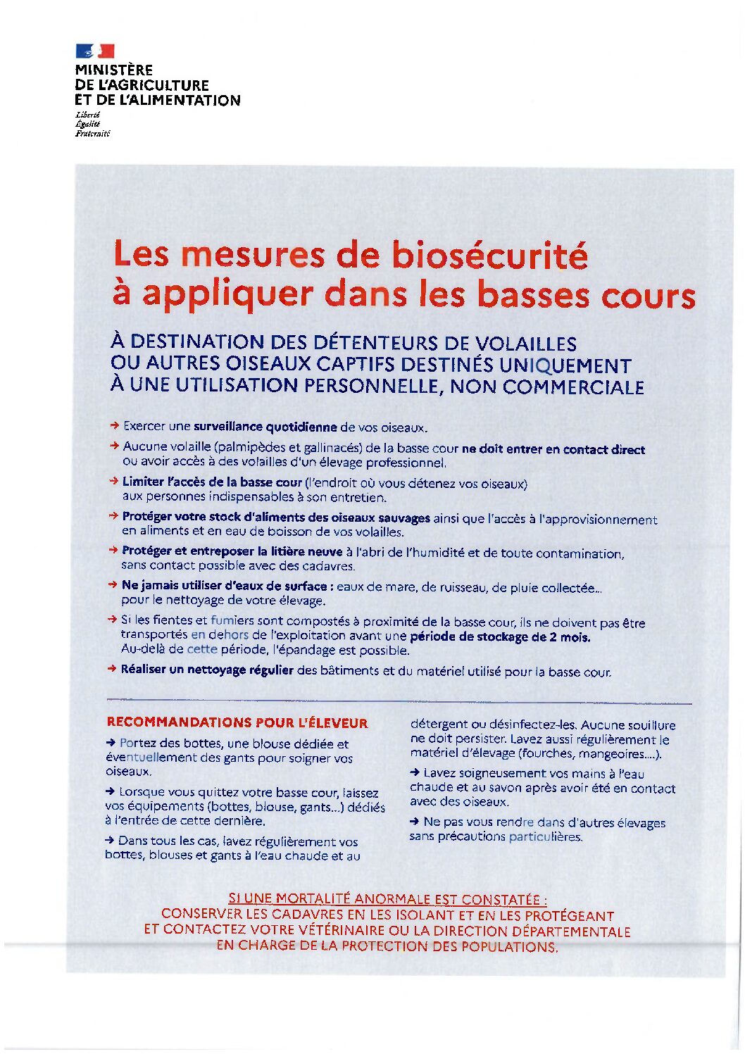 Mesures de biosécurité basses cours