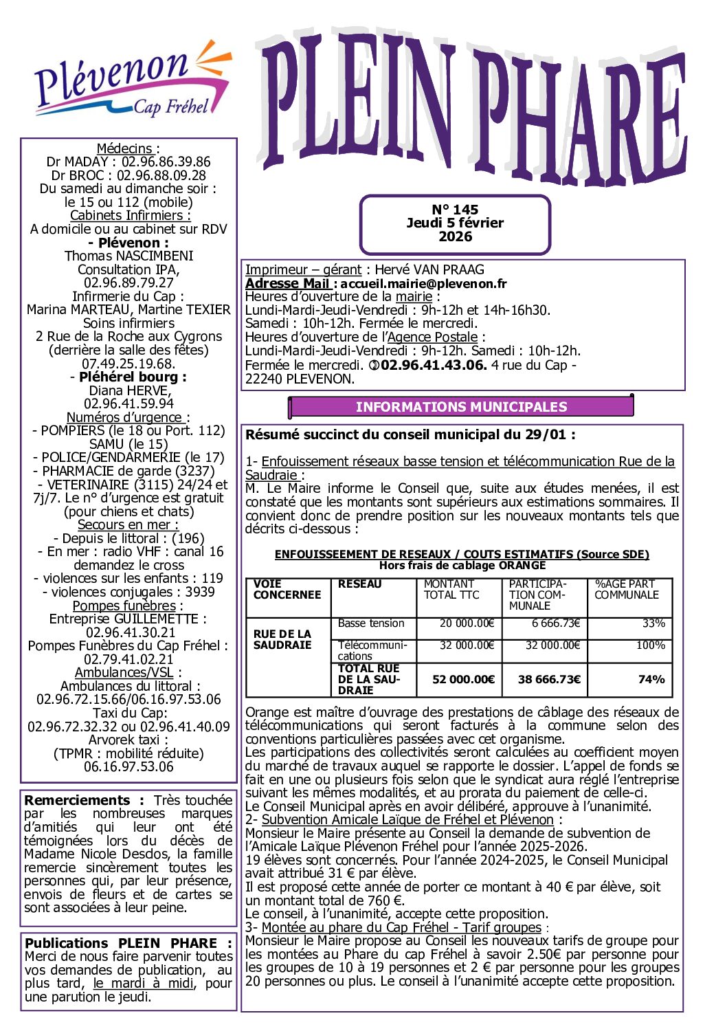 Bi-mensuel PLEVENON n° 145-2026 bis