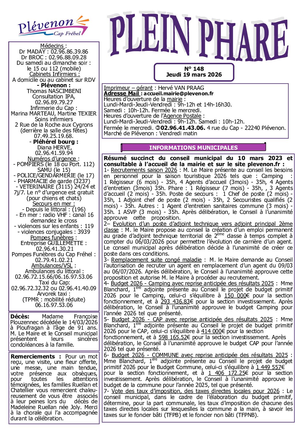 Bi-mensuel PLEVENON n° 148-2026 –