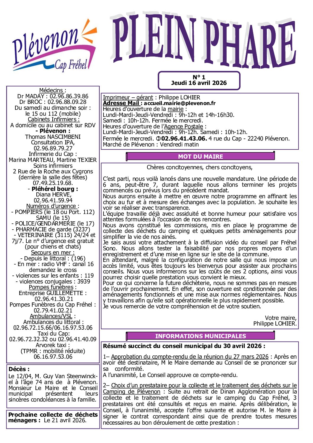 Bi-mensuel PLEVENON n° 1-2026 –