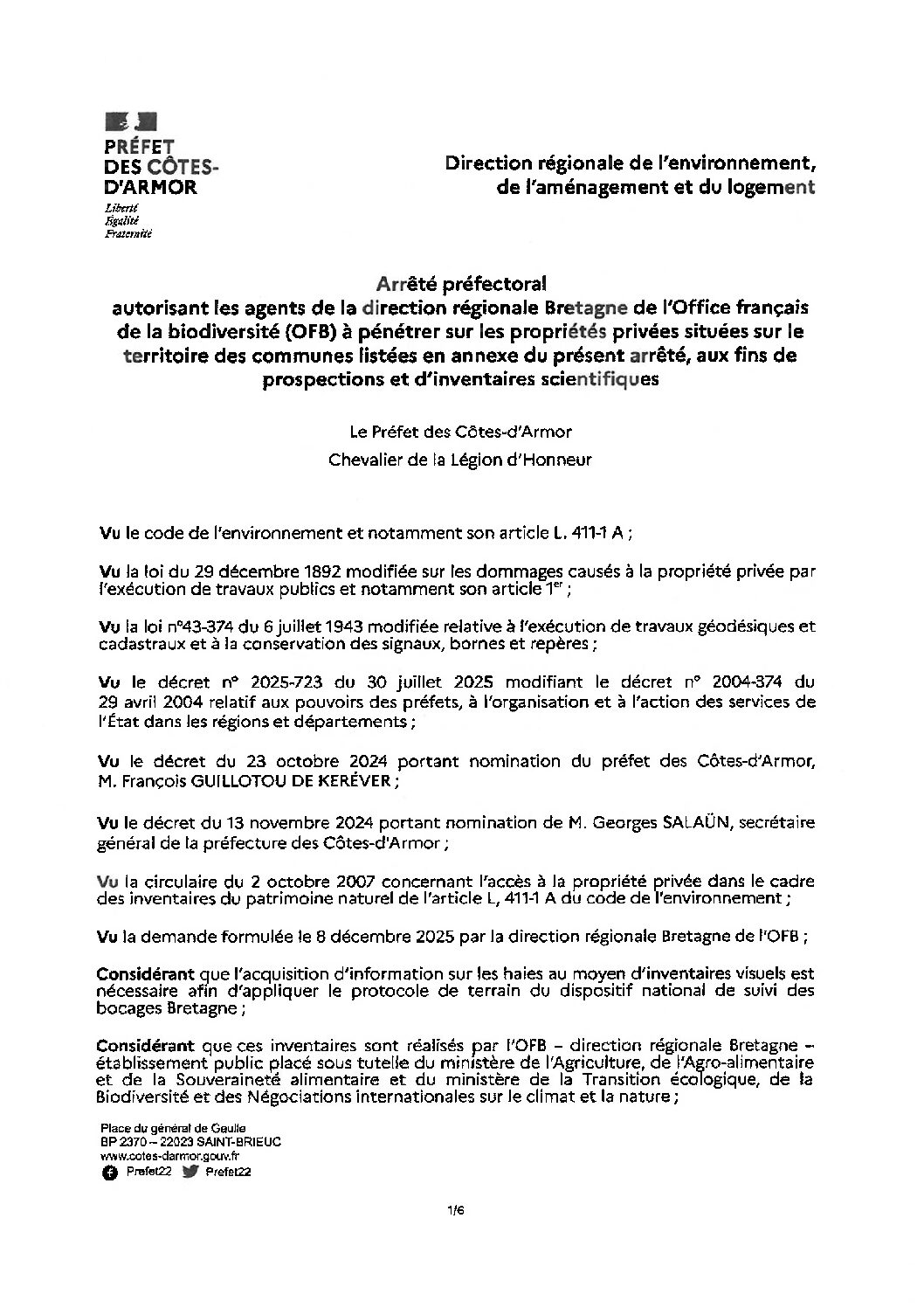 Arrêté préfectorale OFB