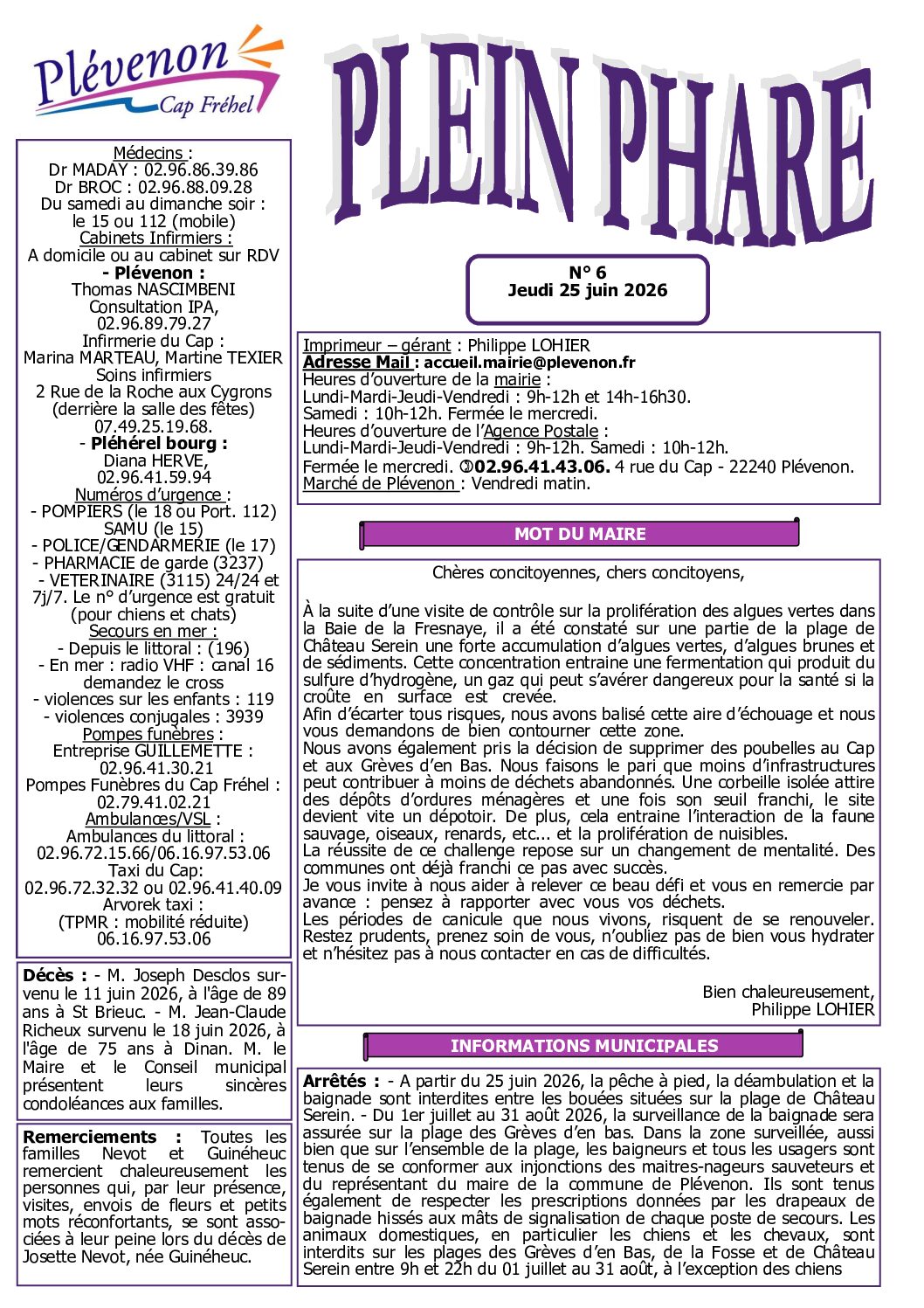 Bi-mensuel PLEVENON n° 6-2026 –