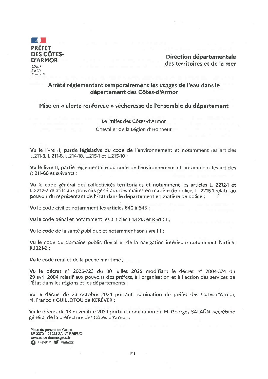 Arrêté Préfecture – Passage Alerte Renforcée