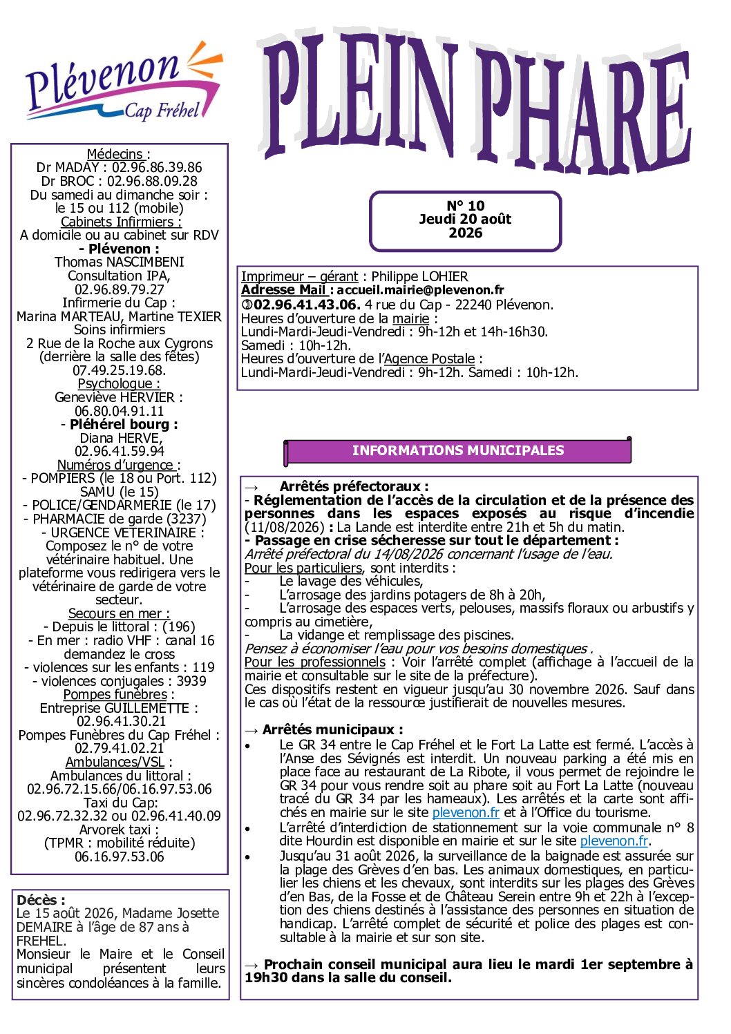 Bi-mensuel PLEVENON n° 10 -2026