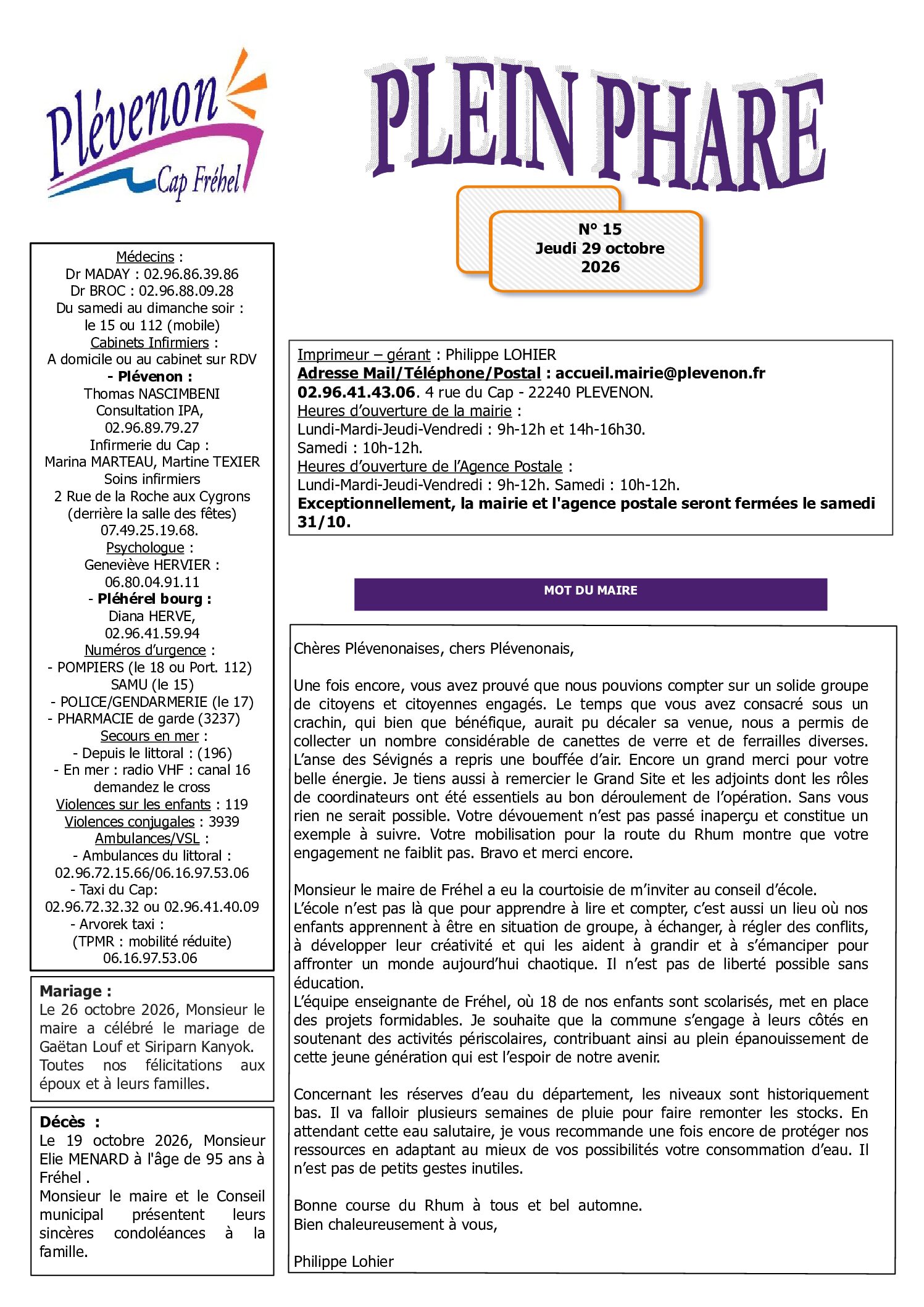 Bi-mensuel PLEVENON n° 15-2026